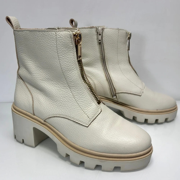 Antonio de Faria Lola Cream White Leather Lugged Sole Chelsea Boot Size 8 - Picture 5 of 12